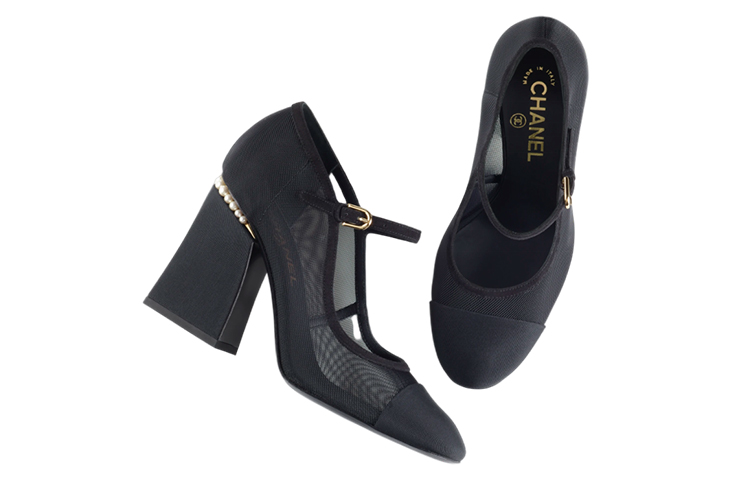 (W) Chanel Pearl Embellished Mesh High Heels 'Black' 圖 3