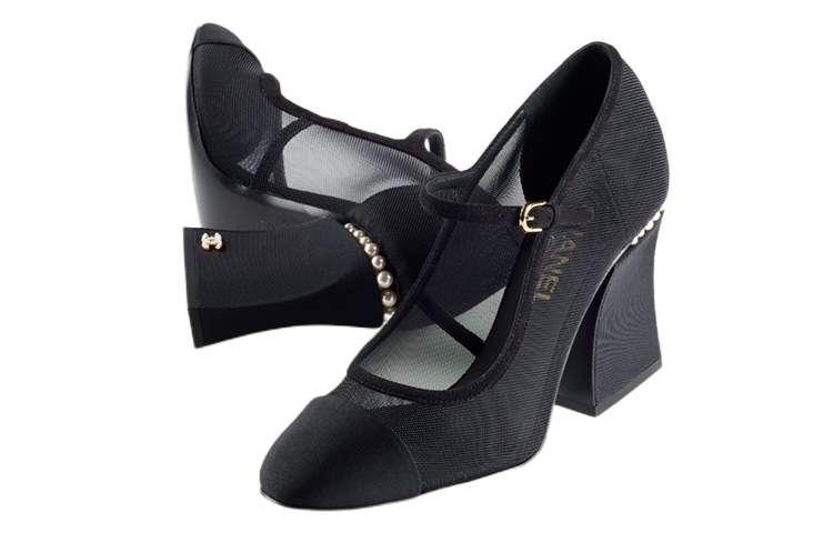 (W) Chanel Pearl Embellished Mesh High Heels 'Black' 圖 4
