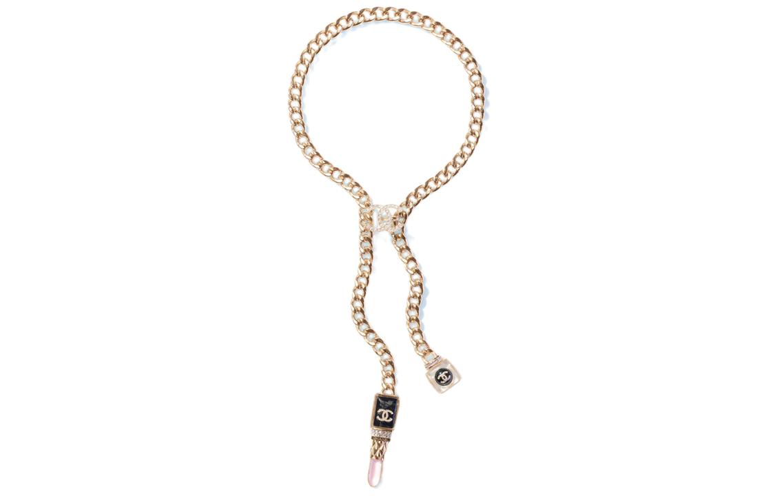 (Women) CHANEL Pearl Rhinestone Metal Necklace Women Gold/Black/Pink. AB7671-B07448-NG611