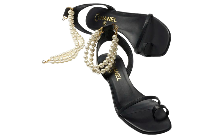 (W) Chanel Pearl Sandals 'Calfskin Black' 圖 3