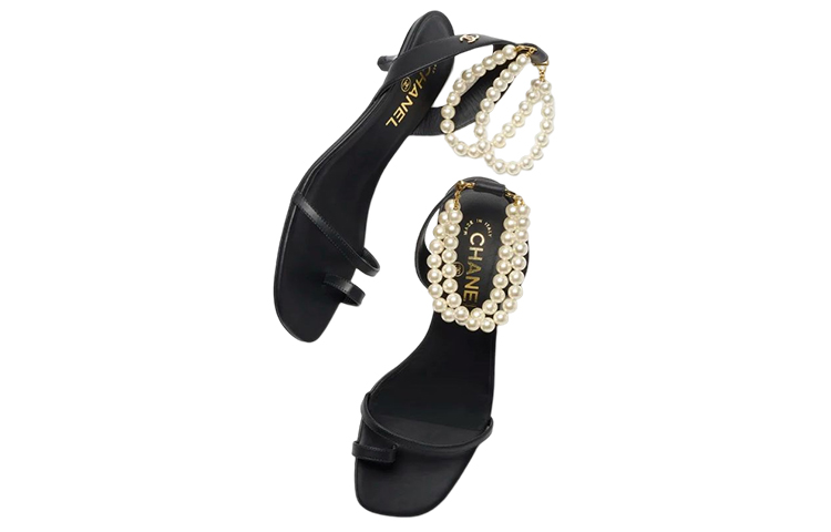 (W) Chanel Pearl Sandals 'Calfskin Black' 圖 4