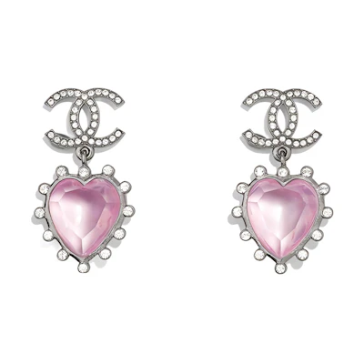 (Women) CHANEL Pink Crystal Brass Earrings in Metallic Ruthenium Finish. AB6639-B06175-ND220