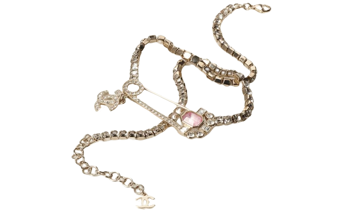 (Women) CHANEL Pink Crystal Diamond Brooch Necklace Silver  Accessories. AB9334-B09078-NK202 圖 3