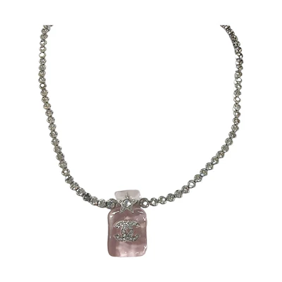 (Women) CHANEL Pink Star Perfume Bottle Pendant Necklace with Crystals for Women. ABA843-B10935-NN981