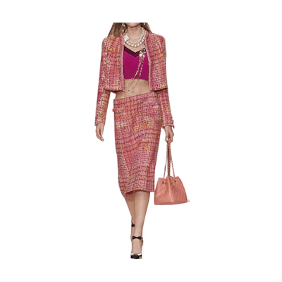 (Women) CHANEL Pink Tweed Long-Sleeve Jacket Blazer P64621-V60642-N7900