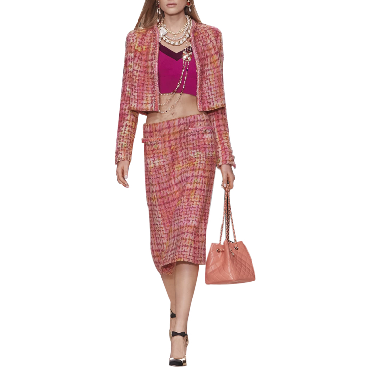 Shop (W) シャネル ピンクツイード 長袖ジャケット ブレザー P64621-V60642-N7900