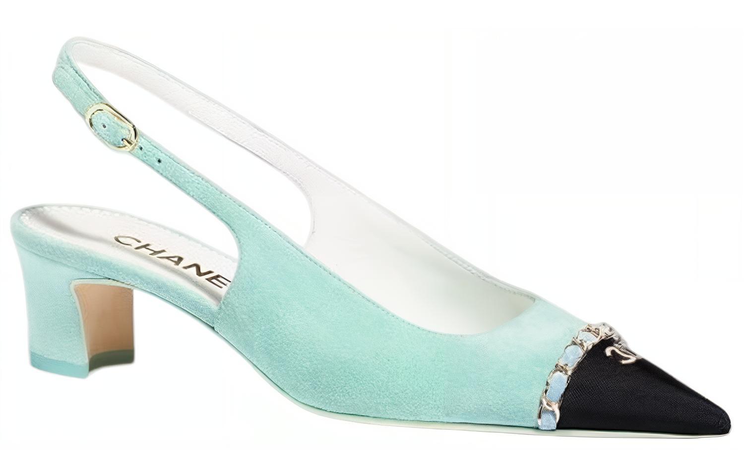 (W) Chanel Pointed Toe Slingback Buckle Block Heel 'Light Blue' 圖 2
