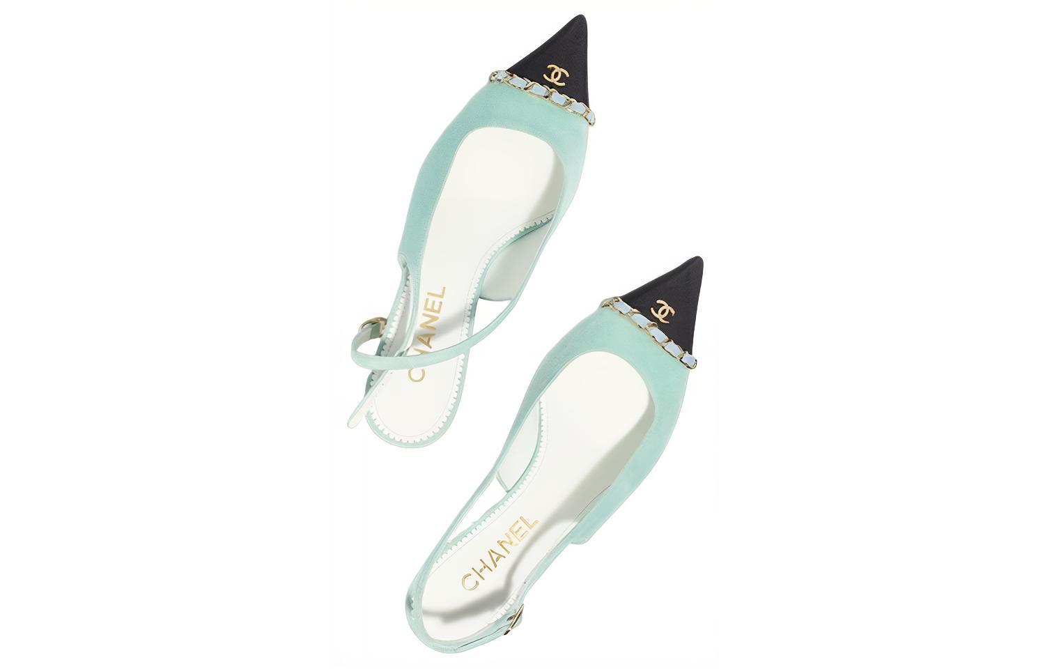 (W) Chanel Pointed Toe Slingback Buckle Block Heel 'Light Blue' 圖 3