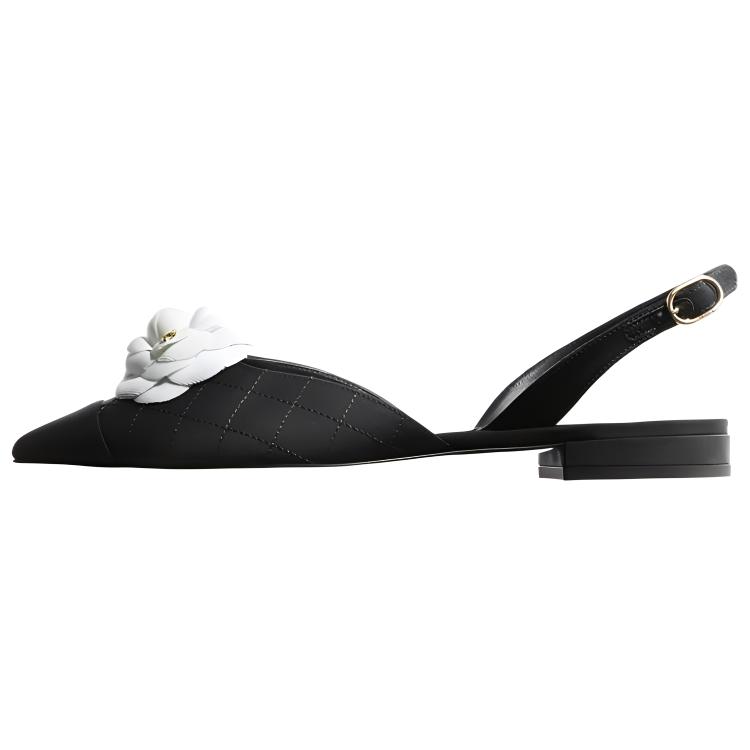 Buy CHANEL香奈兒 聚酯纖維 尖頭 套腳 平底 時尚涼拖 女款 黑色