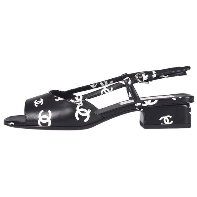 (Women) Chanel Printed Chunky Heel Fashion Slide 'Black and White' G38976-X56530-K4210