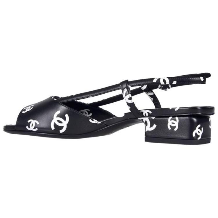 Shop (W) Chanel Gedrukte Chunky Hak Fashion Slide ''Zwart en Wit'' G38976-X56530-K4210