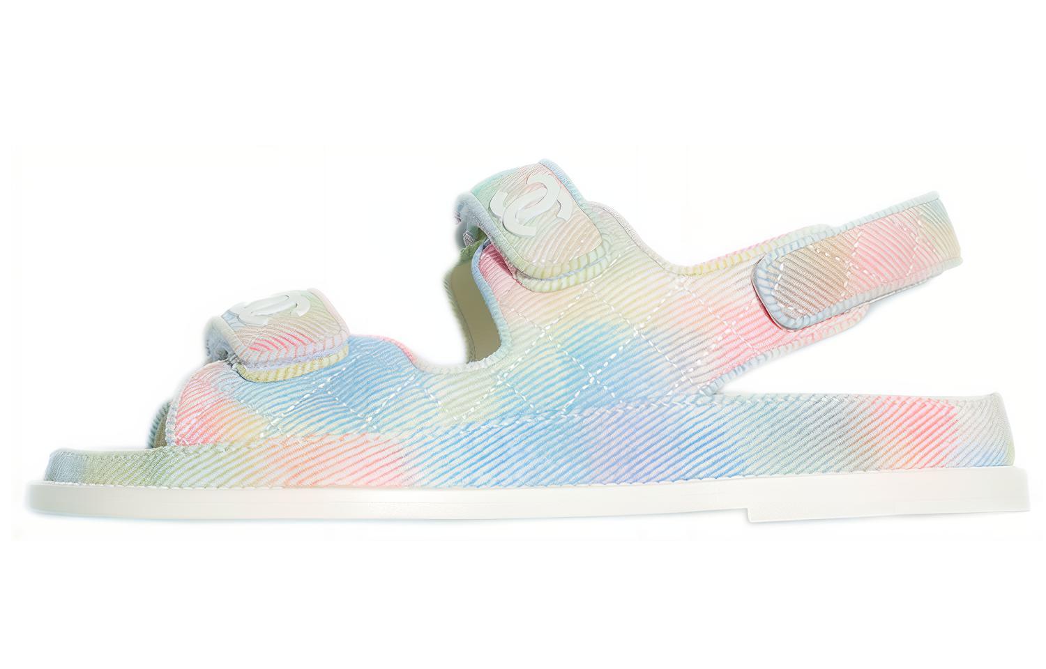 (Women) Chanel Printed Fabric Sandals 'Pink Blue' G35927-X56389-K3815