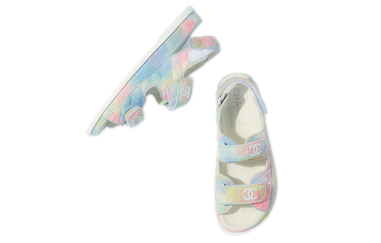 Shop (W) 香奈儿印花布凉鞋'粉蓝' G35927-X56389-K3815