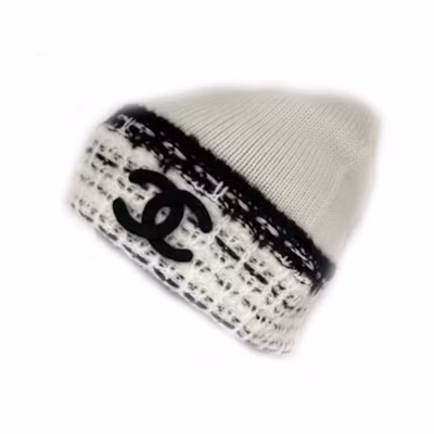 (Women) CHANEL Printed Pattern Knit Beanie - White AAA157-B16974-NZ068