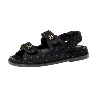 (W) Chanel Printed Sandal Black Denim