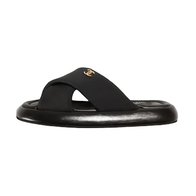 (W) Chanel Puffy Sandal Black Fabric