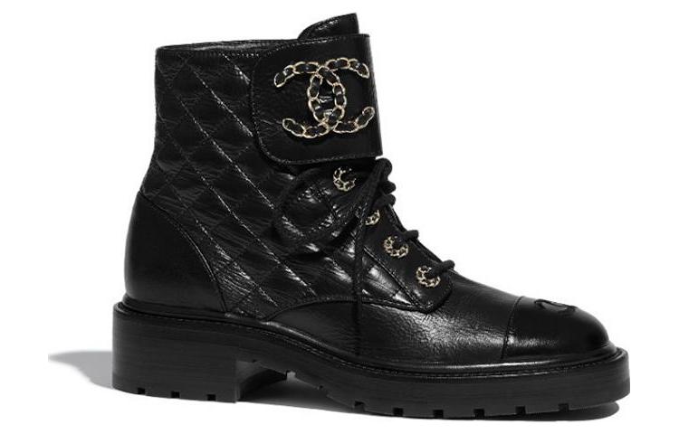 Order (W) Boot Kulit Hitam Chanel Quilted Combat G36424-X56232-94305