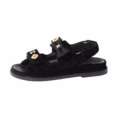 (W) Chanel Quilted Sandal Black Velvet
