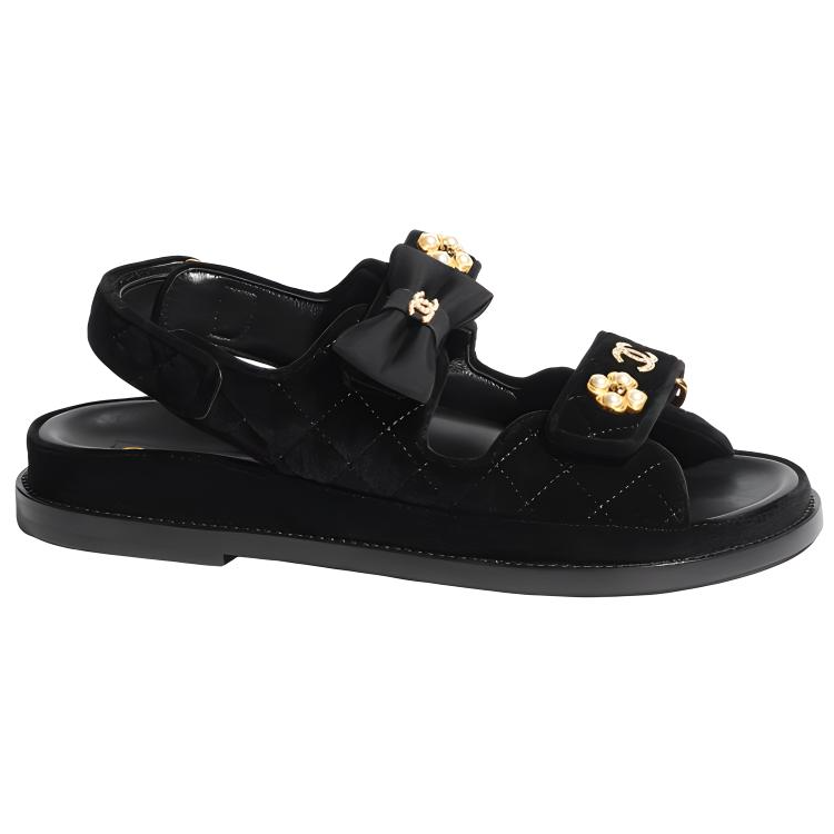 (W) Chanel Quilted Sandal Black Velvet 圖 2
