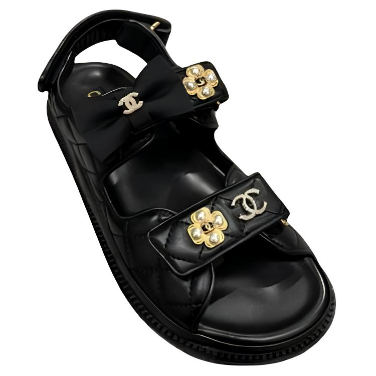 (W) Chanel Quilted Sandal Black Velvet 圖 3