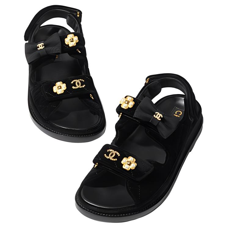 (W) Chanel Quilted Sandal Black Velvet 圖 4
