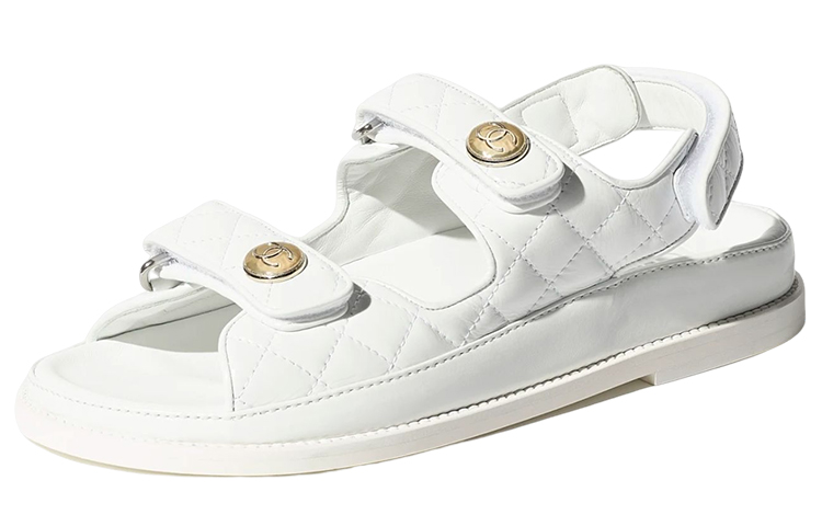Buy (Women) Chanel Quilted Sandal White Laminated Lambskin G35927-X56883-0S302