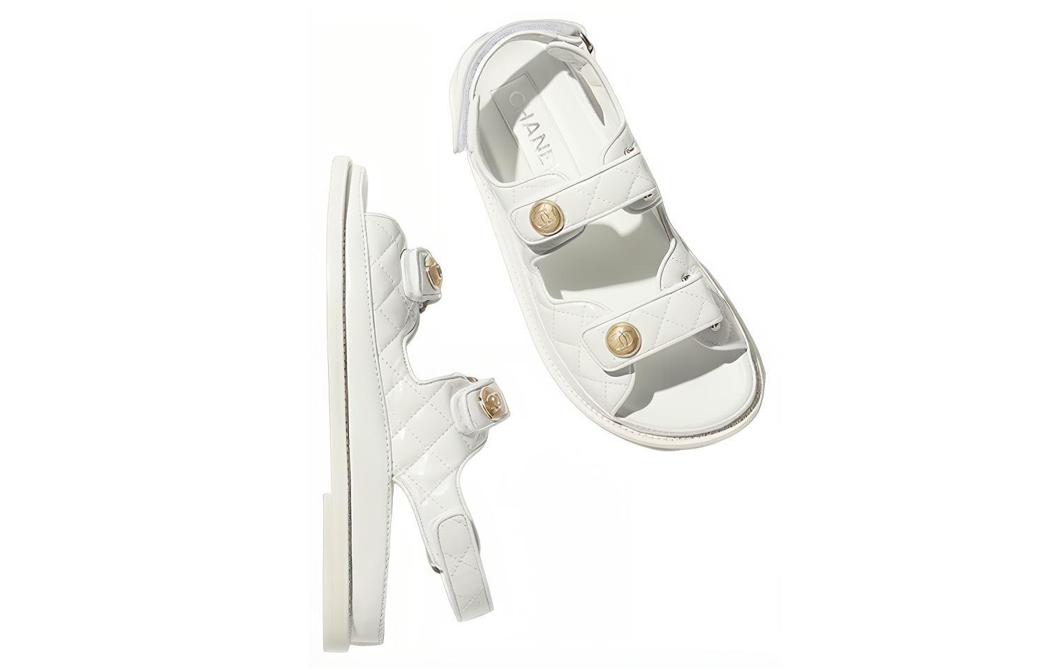 (W) Chanel Quilted Sandal White Laminated Lambskin 圖 3