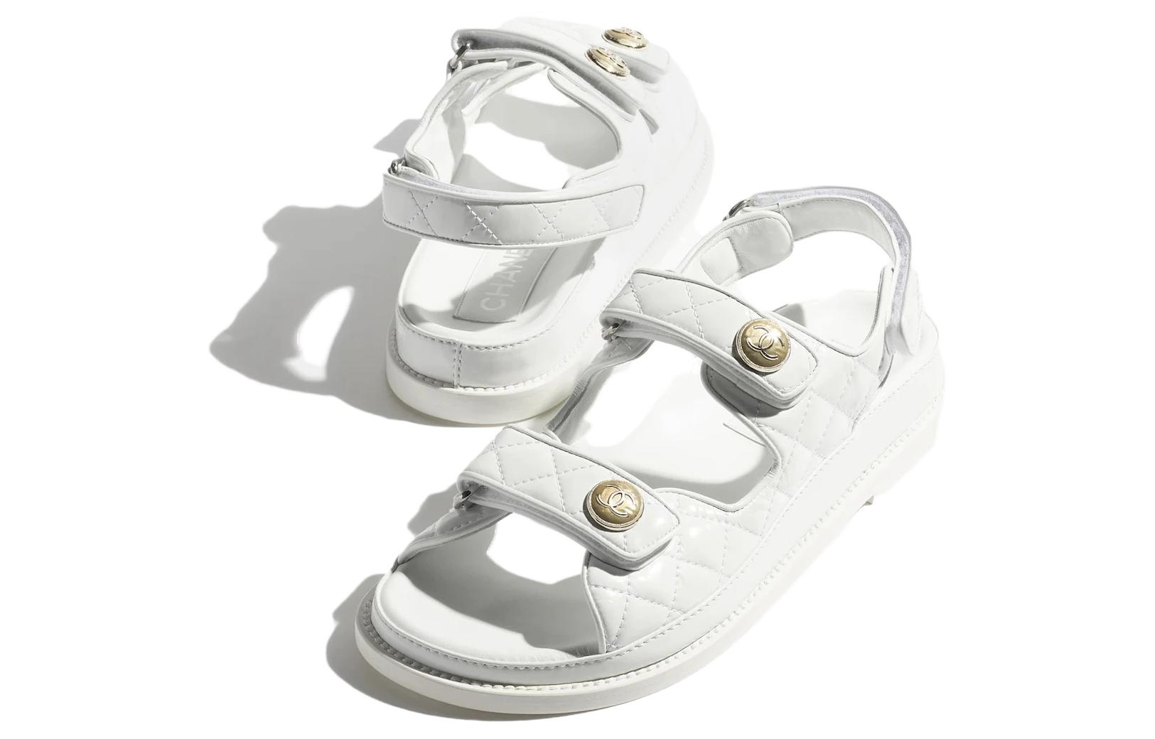 (W) Chanel Quilted Sandal White Laminated Lambskin 圖 4