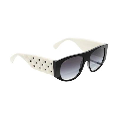 (Women) CHANEL Rectangle Irregular Acetate Gradient Gray Sunglasses. A71465-X01081-S6561