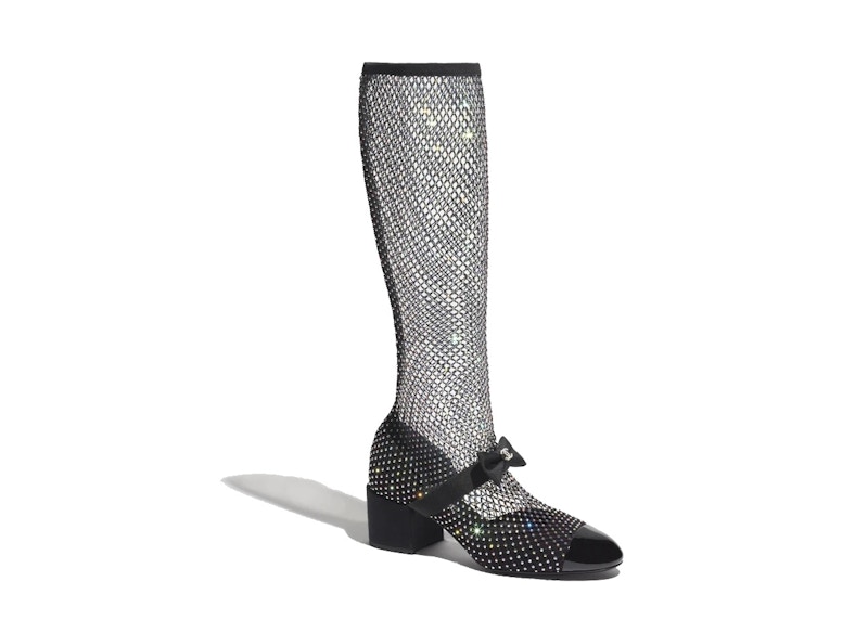 (Women) Chanel Resille 55mm Knee High Mary Janes Black Crystal Patent Calfskin G40101-Y56614-K5929