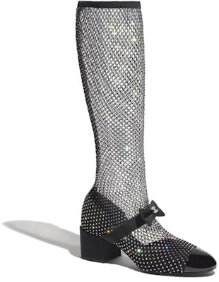 (Women) Chanel Resille 55mm Knee High Mary Janes Black Crystal Patent Calfskin G40101-Y56614-K5929 Buy (Women) Chanel Resille 55mm Knee High Mary Janes Black Crystal Patent Calfskin G40101-Y56614-K5929