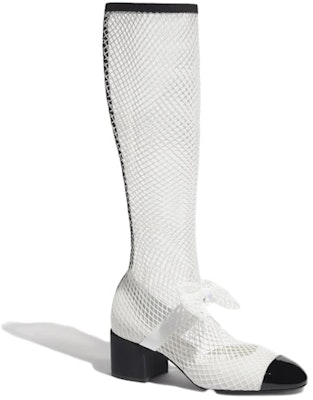 (Women) Chanel Resille 55mm Knee High Mary Janes White Black Patent Calfskin G40101-Y56613-K5928 Buy (Women) Chanel Resille 55mm Knee High Mary Janes White Black Patent Calfskin G40101-Y56613-K5928