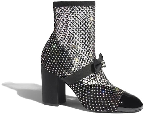 (Women) Chanel Resille 90mm Mary Janes Black Crystal Patent Calfskin G40093-Y56614-K5929 Buy (Women) Chanel Resille 90mm Mary Janes Black Crystal Patent Calfskin G40093-Y56614-K5929