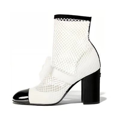 (W) Chanel Resille 90mm Mary Janes White Black Patent Calfskin