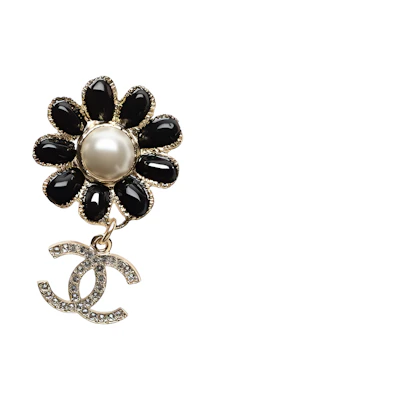(Women) CHANEL Resin Floral Classic Double C Brooch Black/Gold for Women. AB9763-B09622-NL179