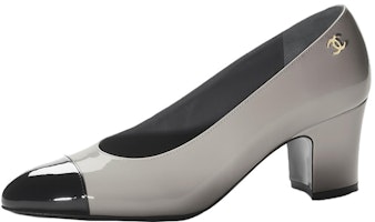 (Women) Chanel Round Toe Patent Leather Block Heel 'Grey Black' G45053-B13339-NP617 (Women) Chanel Round Toe Patent Leather Block Heel 'Grey Black' G45053-B13339-NP617