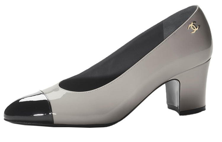 (Women) Chanel Round Toe Patent Leather Block Heel 'Grey Black' G45053-B13339-NP617
