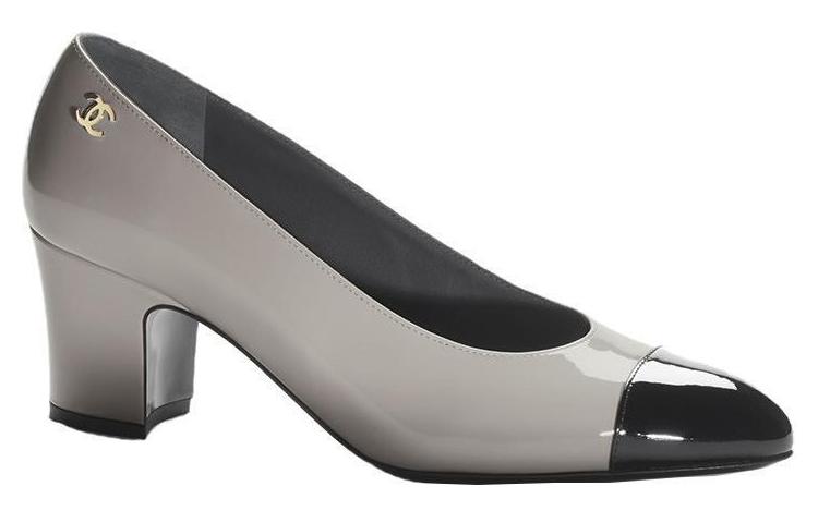 Order (W) Chanel Escarpins Gris et Noir en Cuir Verni à Talon Bloc G45053-B13339-NP617