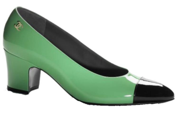 (W) Chanel Round Toe Patent Leather High Heels 'Green' 6.5cm 圖 2