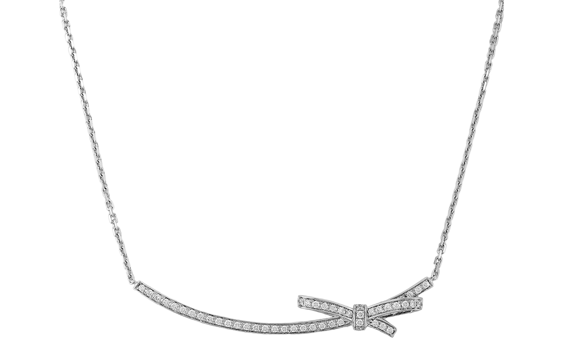 Order (W) 香奈儿Ruban 18K白金钻石蝴蝶结项链女士银色款 J11141