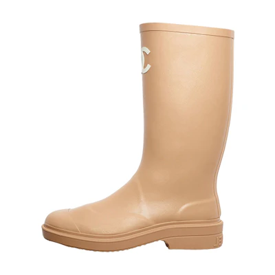 (W) Chanel Rubber Rain Boots Beige