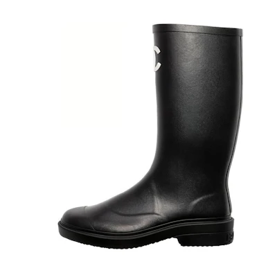 (W) Chanel Rubber Rain Boots Black