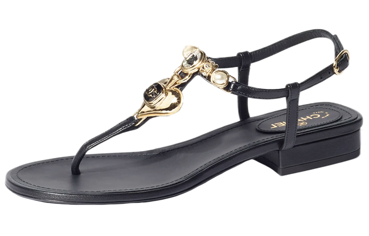 (Women) Chanel Sandal 'Leather Rhinestone Faux Pearl Black' G39674-X01000-94305