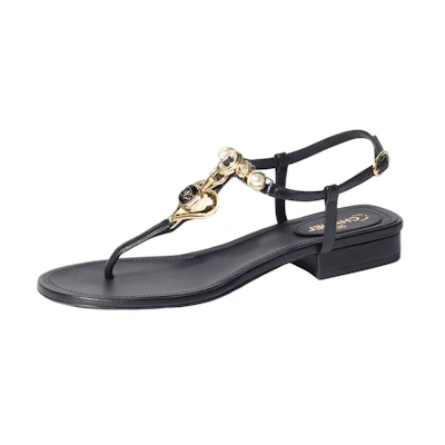(W) Chanel Sandal 'Leather Rhinestone Faux Pearl Black'