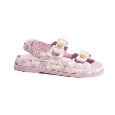 (W) Chanel Sandal 'Pink Ecru Tweed'