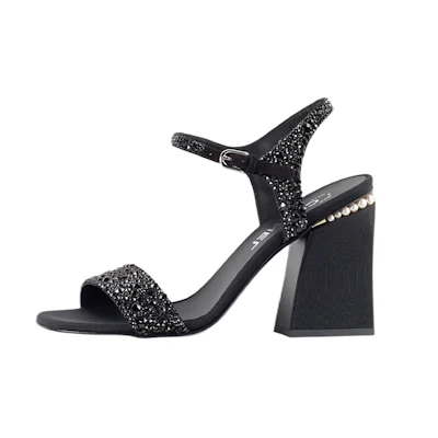 (W) Chanel Sandals 'Black Rhinestone Buckle'