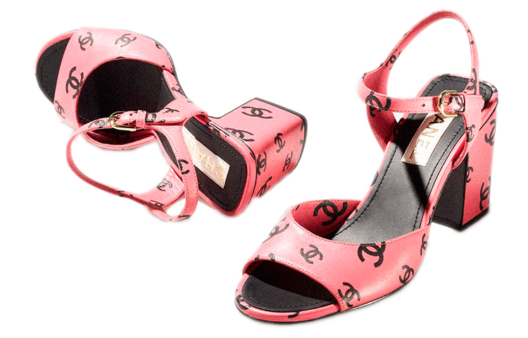 (W) Chanel Sandals 'Pink Black Print' 圖 4