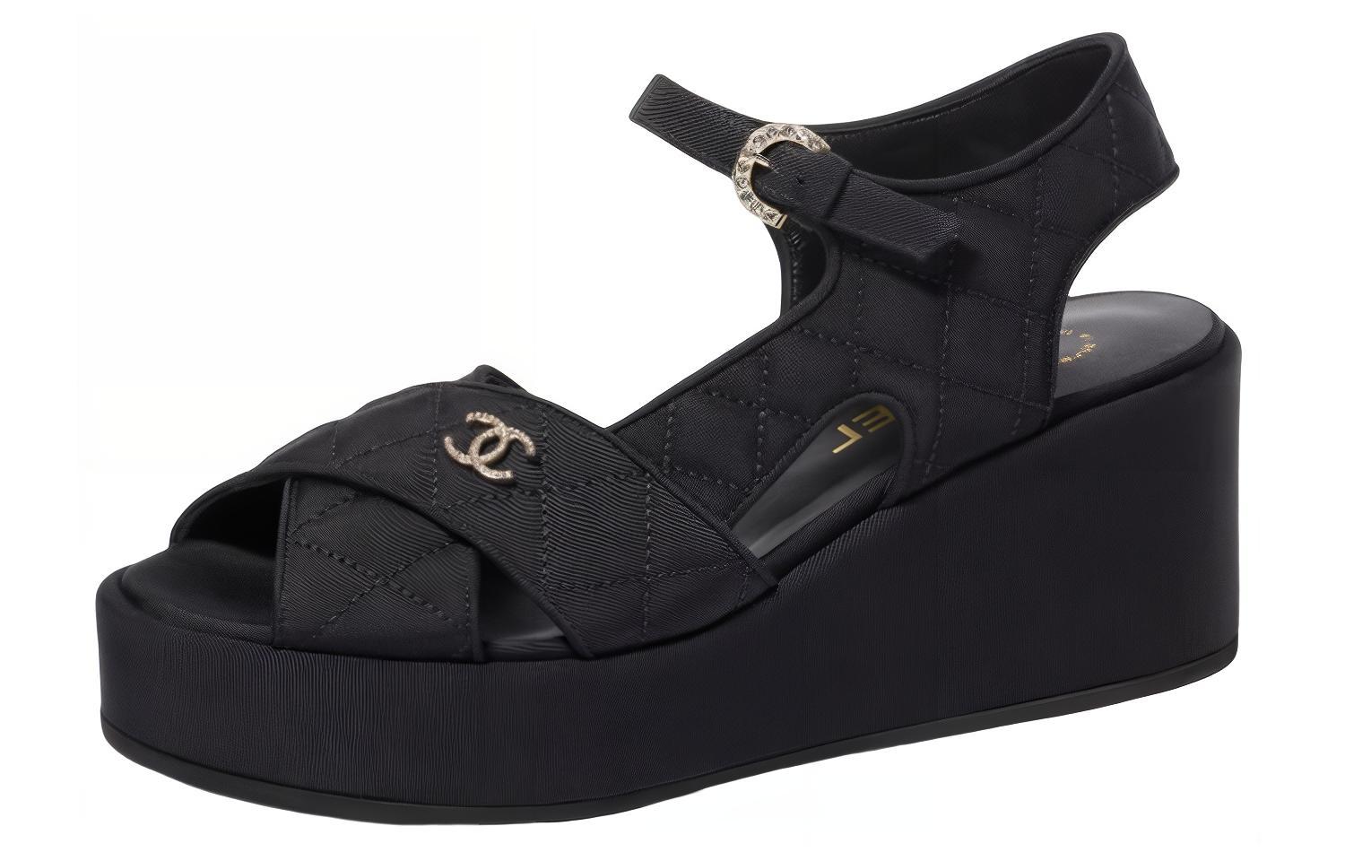 (Women) Chanel Satin Black 'Logo Fashion Sandals' G39918-X05912-94305