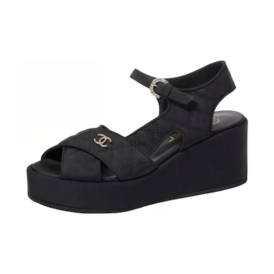 (W) Chanel Satin Black 'Logo Fashion Sandals'