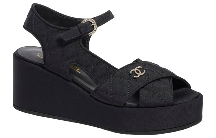 Order (W) Sandales Chanel Satin Noir ''Logo Mode''. G39918-X05912-94305